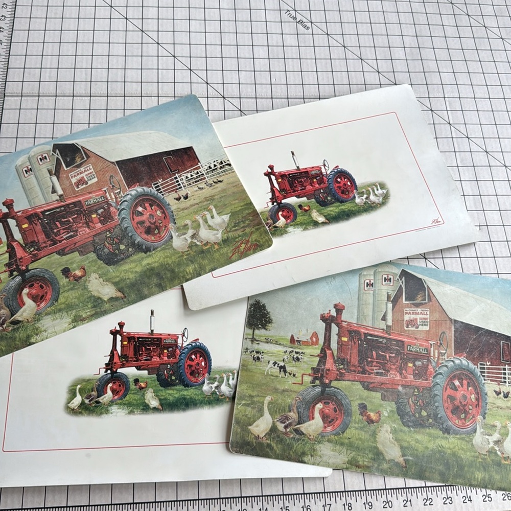 Set of 4 Vintage Donald Zolan Tractor Farm Scene Placemats – Red Farmall Tractor